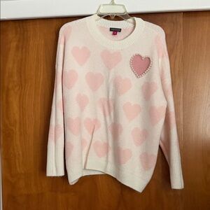 Vince Camuto Pink Heart Crew Neck Sweater
